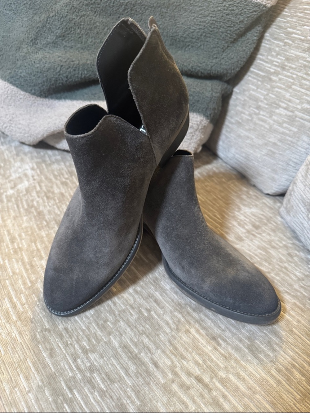 Vaneli Gray Suede Ankle Boots